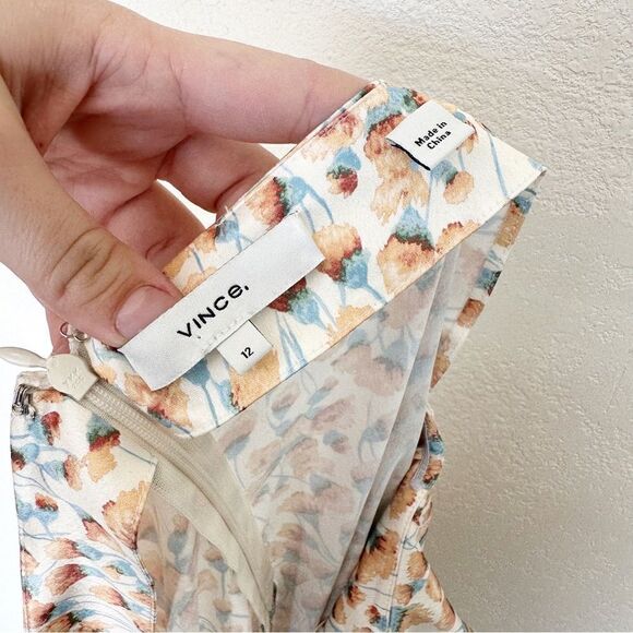 Vince Floral yellow Midi satin skirt 12 - Picture 6 of 7